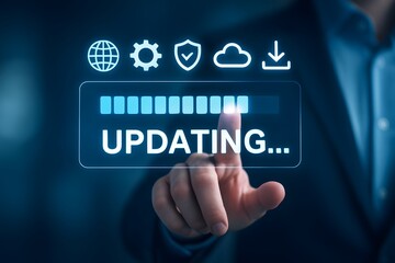 Update software application upgrade technology concept. Software update or Operating system, patch update, updating progress bar, Install app patch, new version, Improved security, program downloading