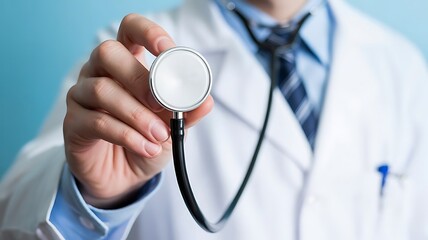 Professional Doctor Holding Stethoscope in Modern Hospital Setting
