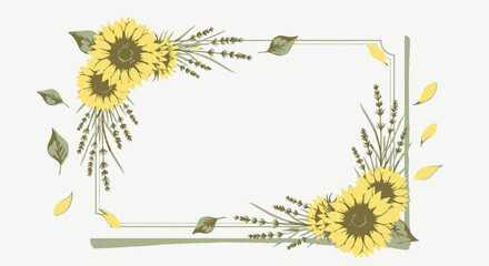Elegant Sunflower and Lavender Floral Frame Illustration for Invitations and Designs