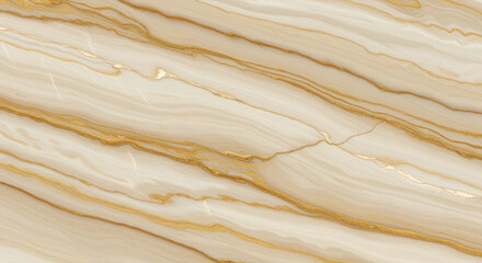 Elegant beige marble surface showcasing natural wavy pattern with brown gold streaks, luxurious modern interior background texture