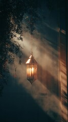 Fototapeta premium Beautiful Lantern Casting Warm Light Against a Misty Background During Evening