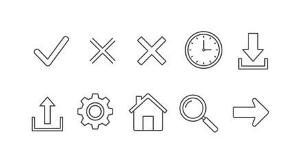 Collection of Simple Line Icons for Web and Mobile Interfaces Essential Symbols and Buttons