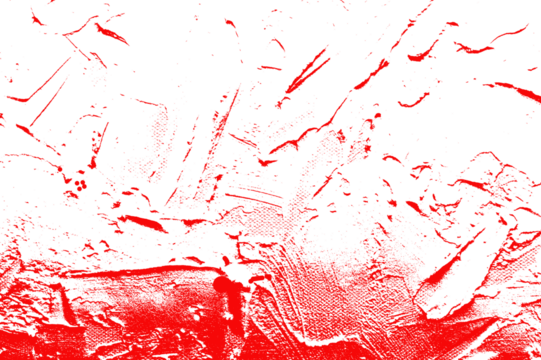 Abstract red texture with rough brush strokes and distressed effect, isolated on white background