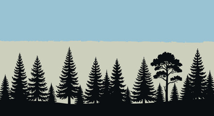 Silhouette of Pine Trees Under a Pale Blue Sky A Serene Forest Illustration