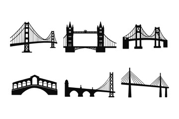Obraz premium Collection of iconic bridge silhouettes in black and white design