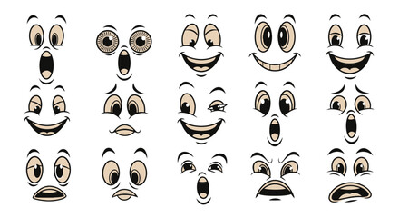 Diverse Cartoon Faces Expressing Emotions, Moods, Reactions, and Various Feelings for Design