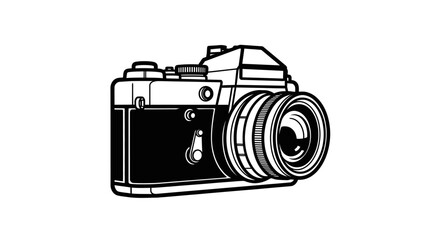Vintage Camera Illustration Capturing Moments with Classic Photography Equipment in Black and White