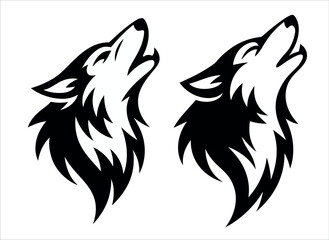 Striking Howling Wolf Silhouette Vector Illustration. Ideal for Tattoo Design, Wilderness Logos, Native American Themes, and Wildlife Graphics.