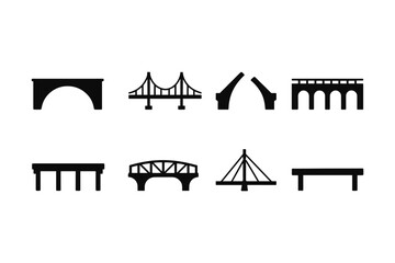Obraz premium Collection of silhouette bridge icons featuring various architectural designs