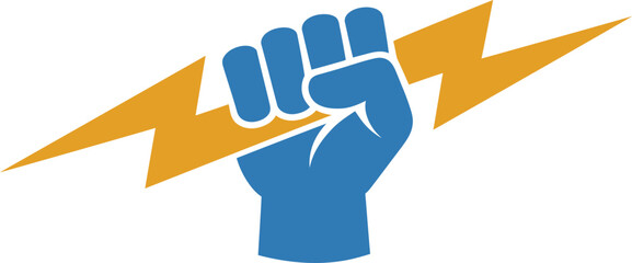 Raised Fist Holding Lightning Bolt Icon for Power and Energy