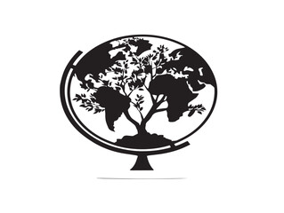 Earth tree with continents concept in eco 2D vector line art style  