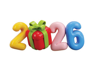 2026 New Year number with gift box 3d render concept of gift box with 2026 colorful number 3d render vector illustration