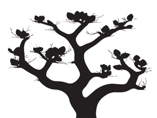 Graceful hazel tree branches design in detailed 2D vector line art  