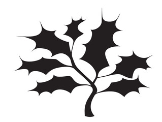 Winter holly leaves branch illustration in elegant 2D vector line art style  