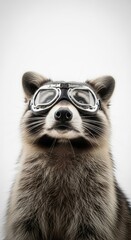 Fototapeta premium raccoon wearing goggles on it's head on a solid white background