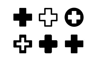 Obraz premium Minimalist black and white cross icon set for medical and web design