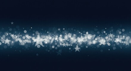 Abstract Blue Background with Sparkling Stars and Bokeh Lights.