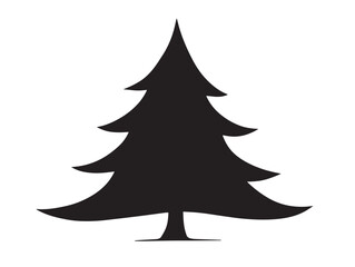 Evergreen pine tree silhouette vector line art in solid black