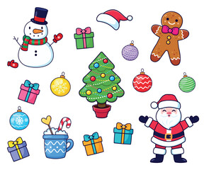 Collection of Christmas elements. Isolated background. Flat-style vector illustration