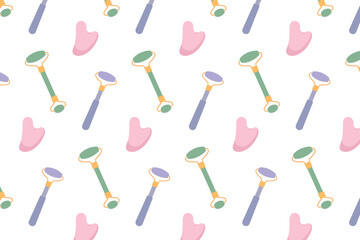 Pattern of facial massagers. Cosmetic elements. Isolated white background. Vector illustration