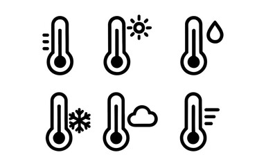 Minimalist icon set: thermometer with seasonal weather symbols