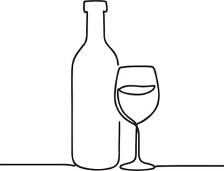 Minimalist Bottle and Glass Beverage Illustration Modern Wine and Liquor Line Art