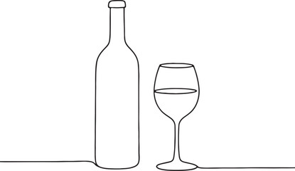Elegant Line Drawing of Wine Bottle and Glass Minimalist Alcohol Drink Design