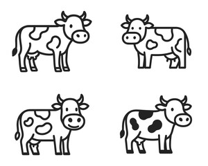 Classic Cow Line Icon. A black and white line icon of a friendly farm cow, side view, with simple curves, short horns, and a big nose – minimal and clean outline style.