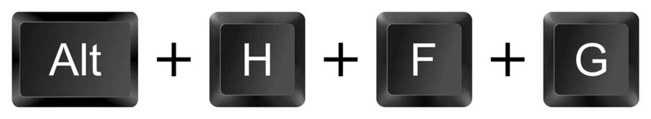 Alt + H + F + G Excel keyboard shortcut for increase font size, isolated black keys on white background
