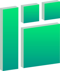 3D Green Grid of Rectangular Blocks Isolated on Transparent Background