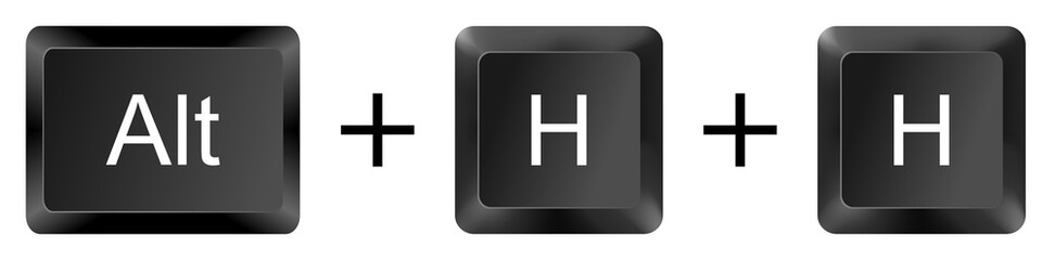 Alt + H + H Excel keyboard shortcut for fill color command, isolated black keys on white background