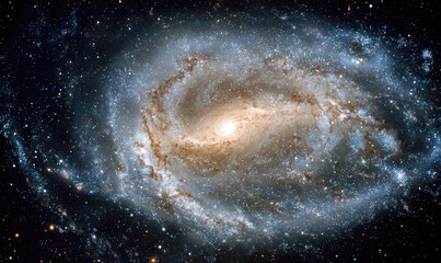 A stunning, swirling galaxy, revealing intricate spiral arms and a bright core