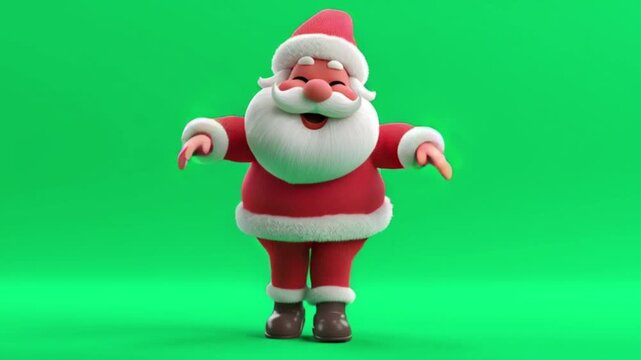 Happy cartoon santa claus dancing with joy on a green background, celebrating christmas and the holiday season with a cheerful expression