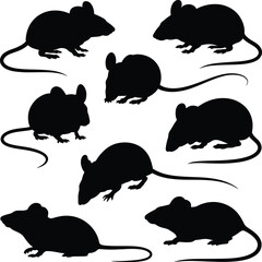 Black Silhouette Illustration of Many Mice Grouped Together on White Background