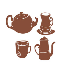 tea set cup kettle cafe vector design element