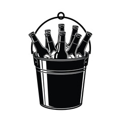 Cool refreshing beers chilling in a metal bucket full of ice for summer party celebration silhouette © jivect02