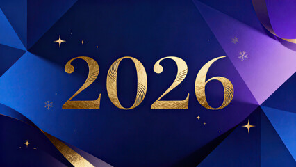 - Gold 2026 numbers on a geometric blue background for New Year