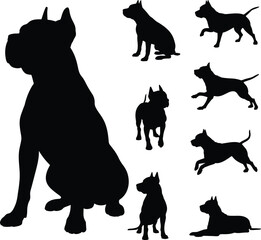 Dog silhouette collection various poses on white background vector illustration