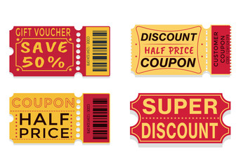 Coupon, super discount coupon, red and yellow