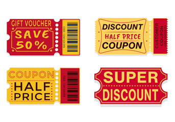 Coupon, super discount coupon, red and yellow