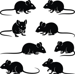 Seamless pattern with black mice silhouettes on white background design element