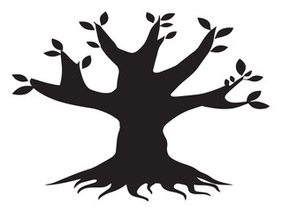 Tree with exposed roots silhouette icon vector illustration solid design