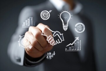 Business concepts with graphs and target icons illustrated in the background Generative AI