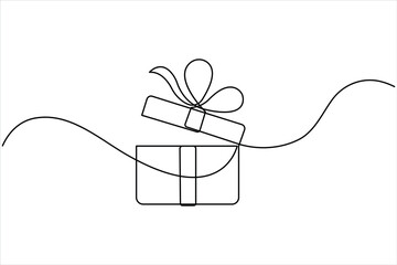 Gift box continuous one line art drawing. Presents with ribbon bow single line art. Line art Christmas surprise vector illustration