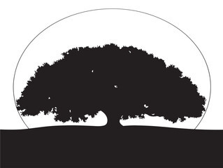 Tree with moon background silhouette icon vector illustration solid symbol