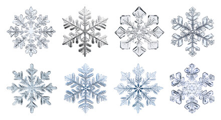 PNG Intricate crystal snowflake designs, transparent background
