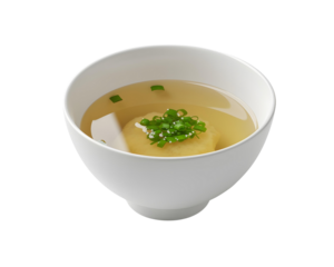 White Bowl of Clear Broth Soup with Dumpling and Green Onions liquid isolated on a transparent background