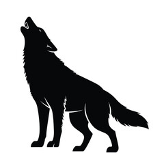 Silhouette of a lone wolf howling majesticly at the moon in the wilderness silhouette
