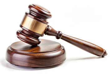 A wooden gavel sits on a wooden base