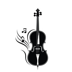 Fototapeta premium Elegant cello silhouette with musical notes swirling around it silhouette